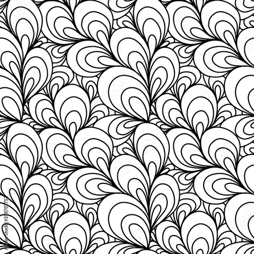 Seamless black and white geometries pattern in zentangle style. Basic and simple coloring book for adults, seniors, and beginner. Digital drawing. Floral. Flower. Oriental. Book Page. Hand drawing.