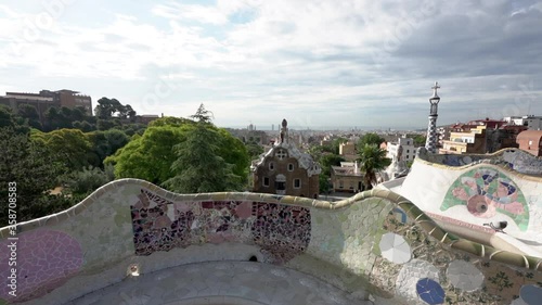 BARCELONA, CATALONIA, SPAIN - JUNE 17, 2020: The park most visited by tourists in Barcelona, Parc Güell, during the Covid-19 doesn't have a tourist. You can only see a neighbor of the city walking.