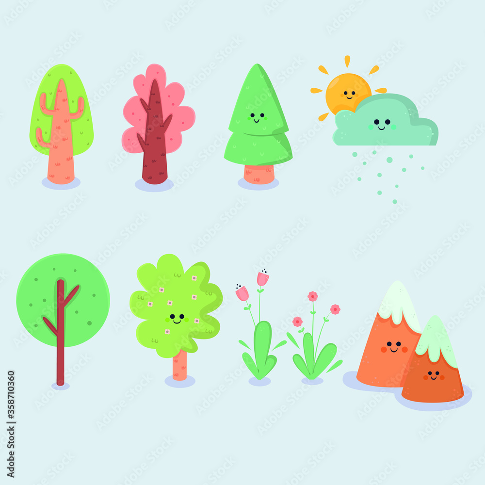 Naklejka premium spring elements drawing set flat design