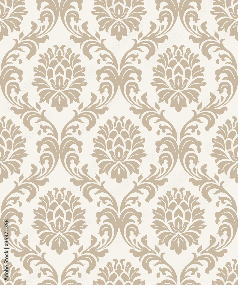 Seamless damask pattern in beige. Seamless victorian wallpaper. Vintage ornament for wallpaper, printing on the packaging paper, textiles Seamless damask pattern in beige. Seamless victorian wallpaper. Vintage ornament for wallpaper, printing on the packaging paper, textiles