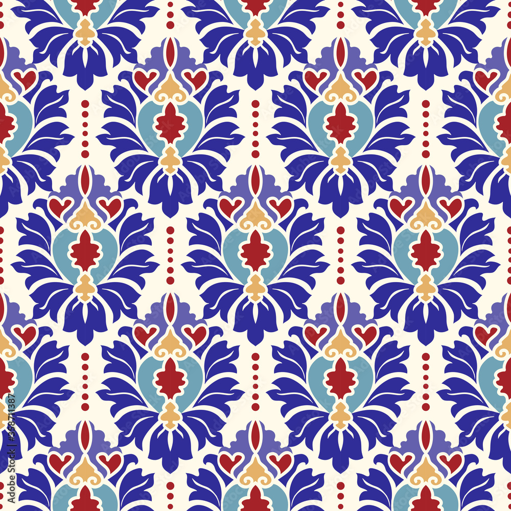 Seamless colorful pattern in turkish style. Vintage decorative elements. Hand drawn background. Islam, Arabic, Indian, ottoman motifs. Perfect for printing on fabric, ceramic tile or paper. Vector.