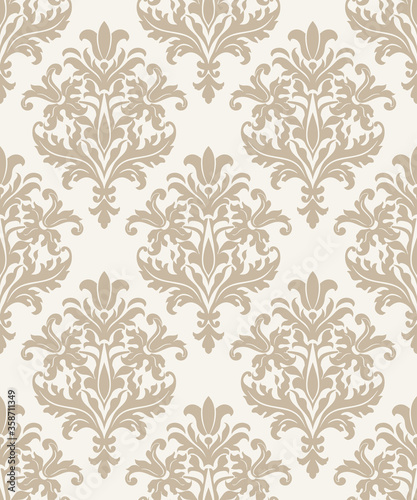 Seamless damask pattern in beige. Seamless victorian wallpaper. Vintage ornament for wallpaper, printing on the packaging paper, textiles