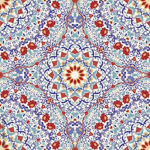 Seamless Turkish colorful pattern. Vintage multicolor pattern in Eastern style. Endless floral pattern can be used for ceramic tile, wallpaper, linoleum, textile, web page background. Vector