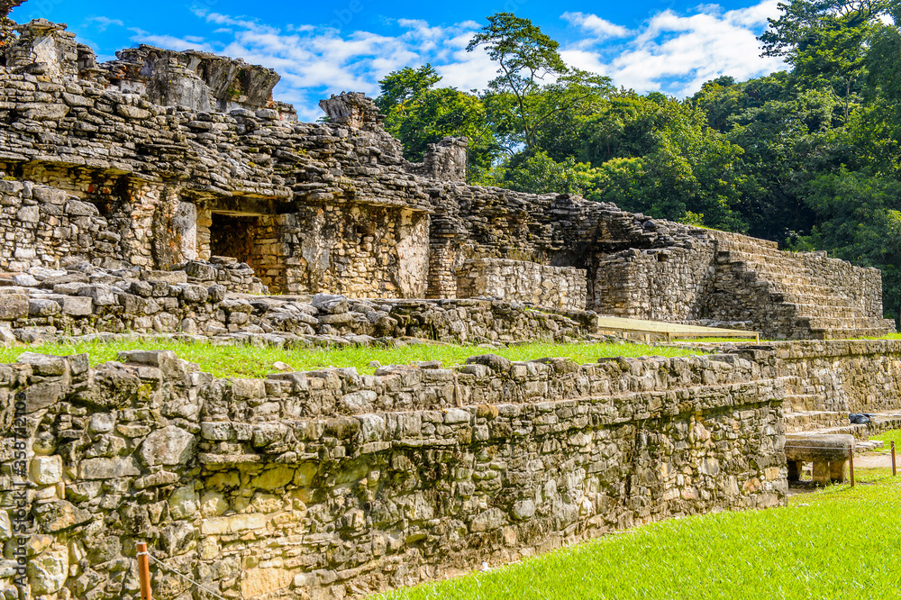 Ruins of Palenque, was a pre-Columbian Maya civilization of Mesoamerica. Known as Lakamha (Big Water). UNESCO World Heritage
