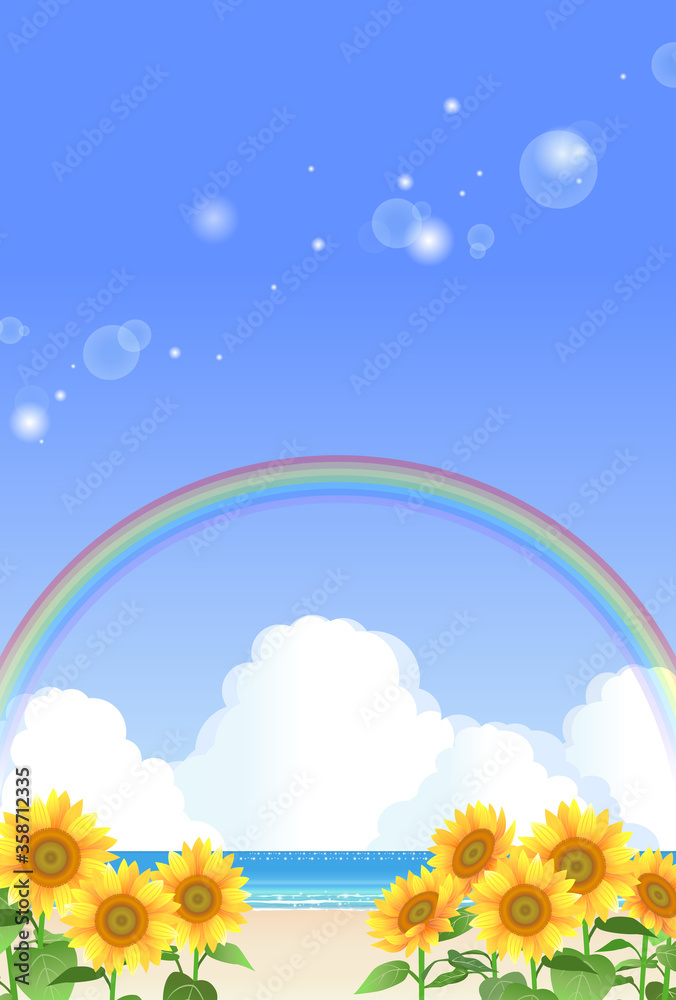 夏の風景イラスト 虹が架かった海とひまわり(縦向き)
夏の風景イラスト 虹が架かった海とひまわり(縦向き)