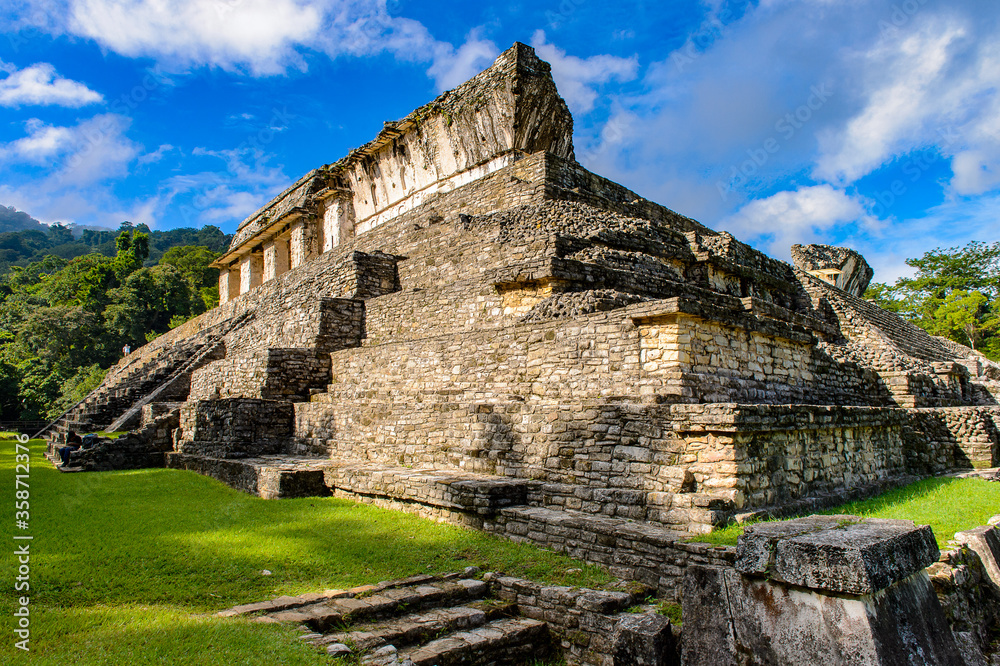 Architecture of Palenque, was a pre-Columbian Maya civilization of Mesoamerica. Known as Lakamha (Big Water). UNESCO World Heritage