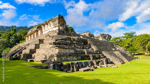 Architecture of Palenque, was a pre-Columbian Maya civilization of Mesoamerica. Known as Lakamha (Big Water). UNESCO World Heritage