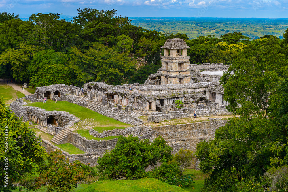 Aerial Panorama of Palenque archaeological site, a pre-Columbian Maya civilization of Mesoamerica. Known as Lakamha (Big Water). UNESCO World Heritage Aerial Panorama of Palenque archaeological site, a pre-Columbian Maya civilization of Mesoamerica. Known as Lakamha (Big Water). UNESCO World Heritage