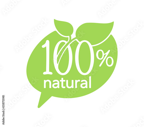 100 natural stamp - marking badge for healthy organic food, vegetarian nutrition - vector isolated emblem