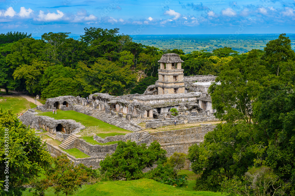 Aerial Panorama of Palenque archaeological site, a pre-Columbian Maya civilization of Mesoamerica. Known as Lakamha (Big Water). UNESCO World Heritage Aerial Panorama of Palenque archaeological site, a pre-Columbian Maya civilization of Mesoamerica. Known as Lakamha (Big Water). UNESCO World Heritage