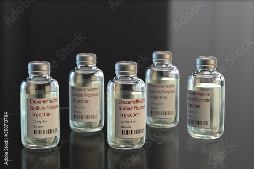 Dexamethasone - a breakthrough in the treatment of coronavirus Sars-cov-2. 3D illustration.. photo