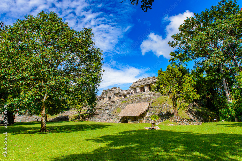 Big temple in Palenque, was a pre-Columbian Maya civilization of Mesoamerica. Known as Lakamha (Big Water). UNESCO World Heritage