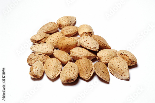 Close View of Hazelnuts against white background