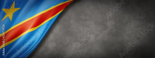 Democratic Republic of the Congo flag on concrete wall banner