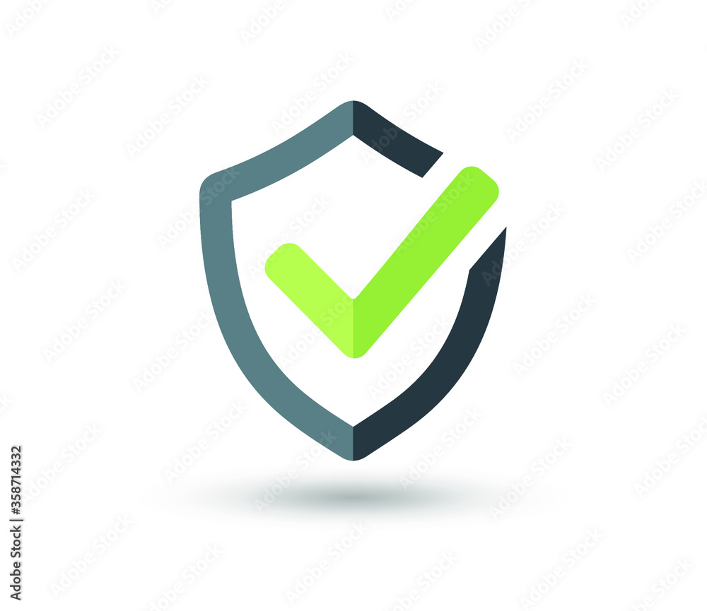 Shield with check mark icon in flat style isolated on white background. For your design, logo. Vector illustration. Shield with check mark icon in flat style isolated on white background. For your design, logo. Vector illustration.