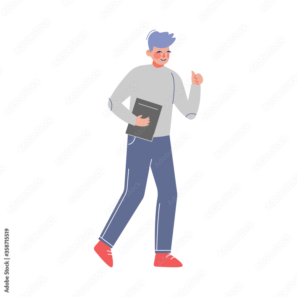 Male Business Character Walking with Folder in his Hands, Office Worker Employee Vector Illustration Male Business Character Walking with Folder in his Hands, Office Worker Employee Vector Illustration
