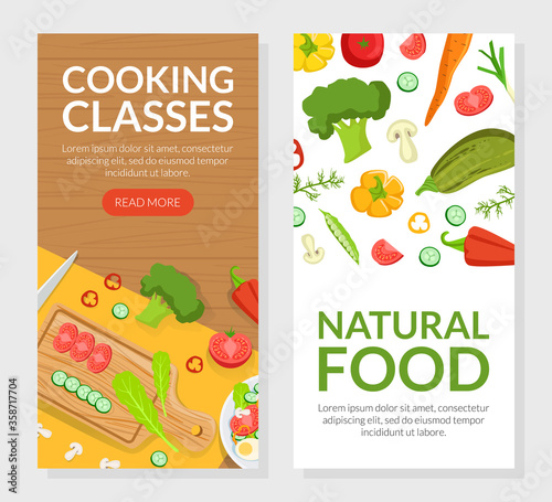 Cooking Classes, Natural Food Landing Page Templates Set, Culinary School Online Web Page, Website Vector Illustration