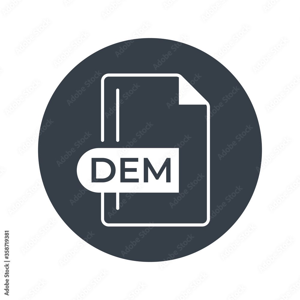 DEM File Format Icon. DEM extension filled icon. DEM File Format Icon. DEM extension filled icon.