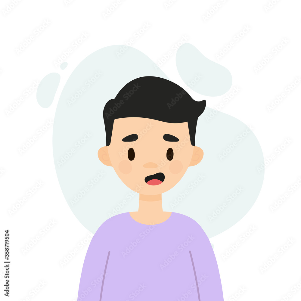 Happy boy on a white background.  Avatar of a young man talking.