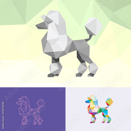 POODLE DOG ANIMAL PET POP ART LOW POLY LINE LOGO ICON SYMBOL. TRIANGLE GEOMETRIC POLYGON