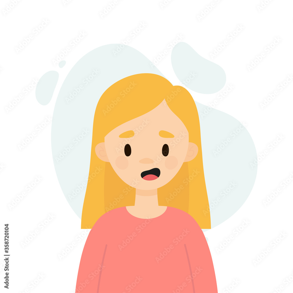 Happy girl on a white background.  Avatar of a young woman talking.