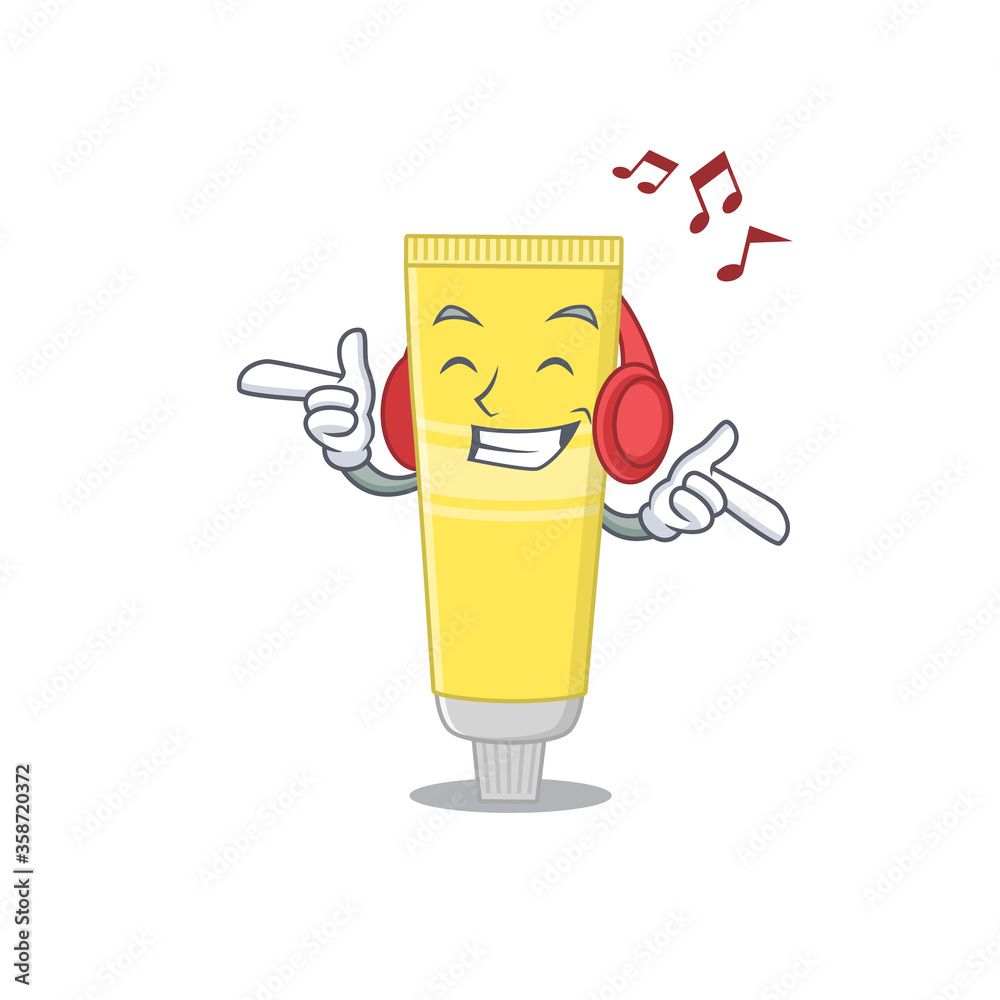 Φωτογραφία A Caricature design style of hair dye listening music on headphone
