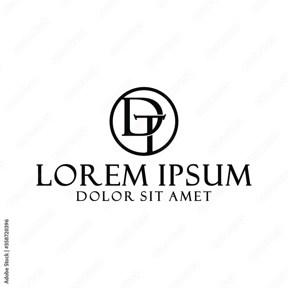 Initial letter DT logo template with circle and vintage font illustration in flat design monogram symbol Initial letter DT logo template with circle and vintage font illustration in flat design monogram symbol