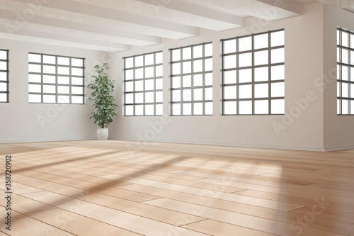 modern empty room with plant interior design. 3D illustration