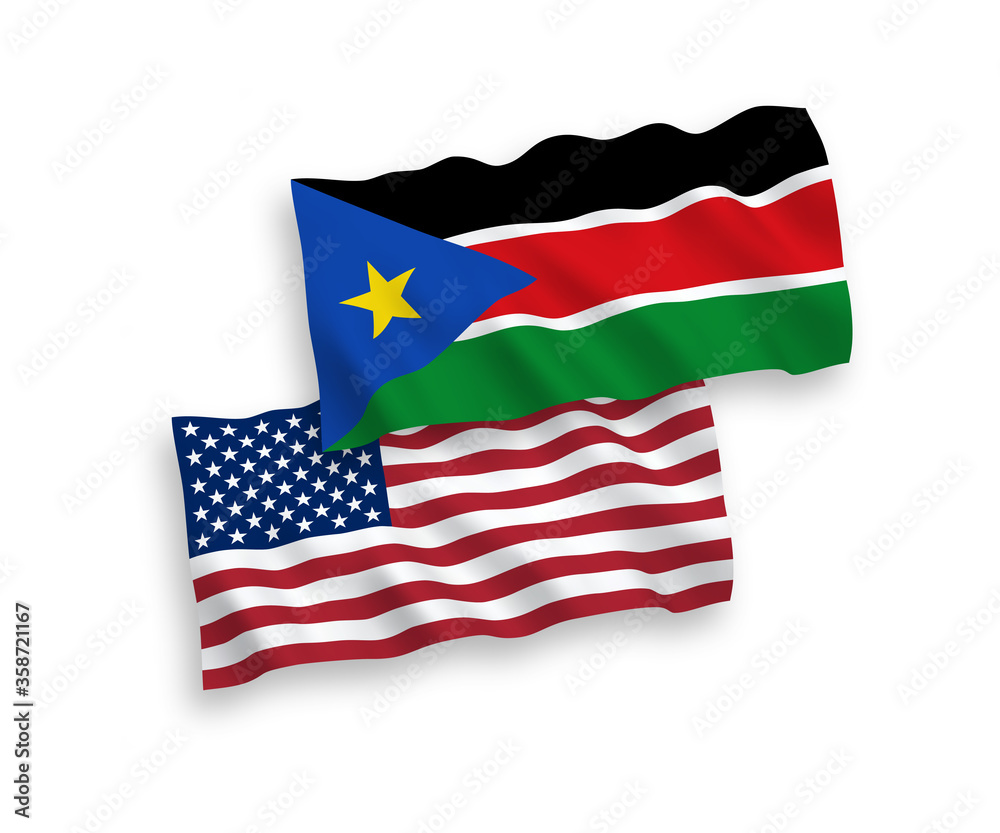 Flags of Republic of South Sudan and America on a white background Flags of Republic of South Sudan and America on a white background