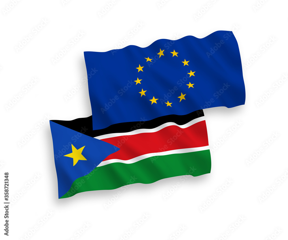 Flags of European Union and Republic of South Sudan on a white background