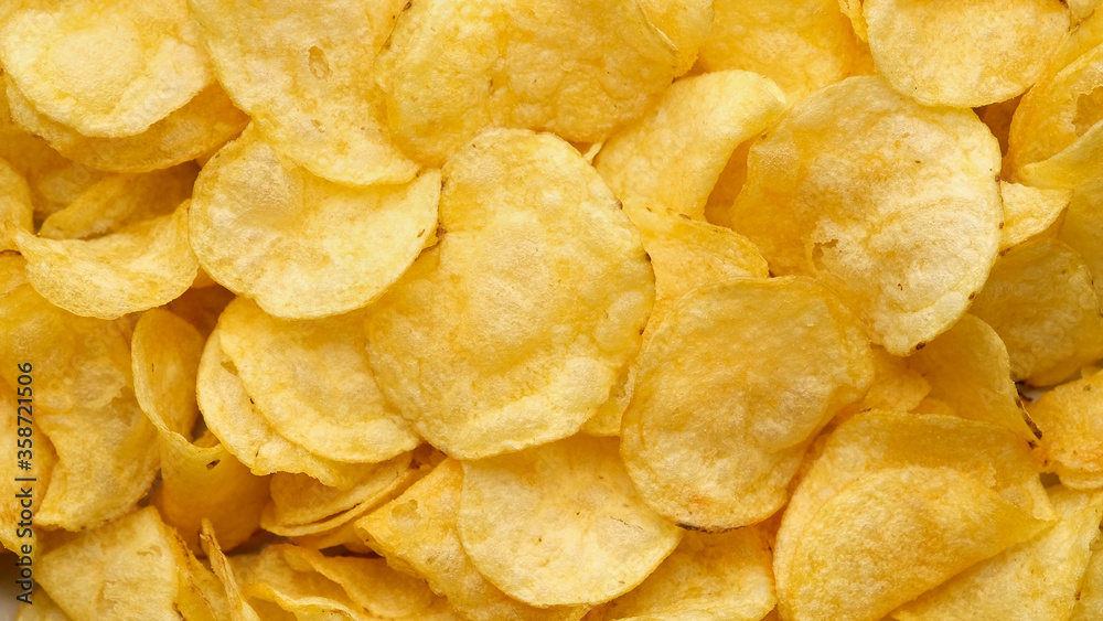 craft golden potato chips rotating close up