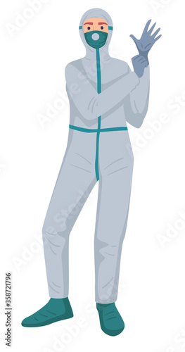 Medical worker or lab assistant, researcher in hazmat suit