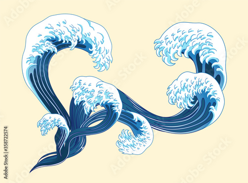 Ukiyo-e style splashing wave photo