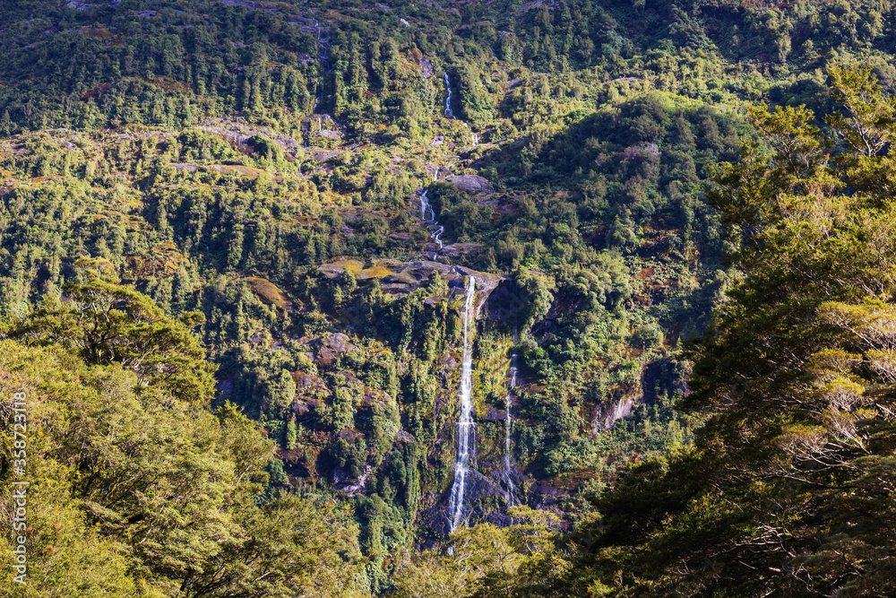 New Zealand waterfall - obrazy, fototapety, plakaty 