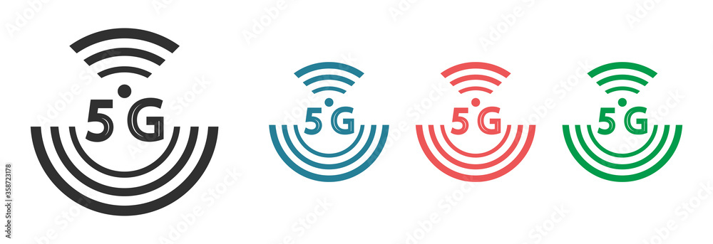 5G icon in different colors on a white background. 5G icon in different colors on a white background.