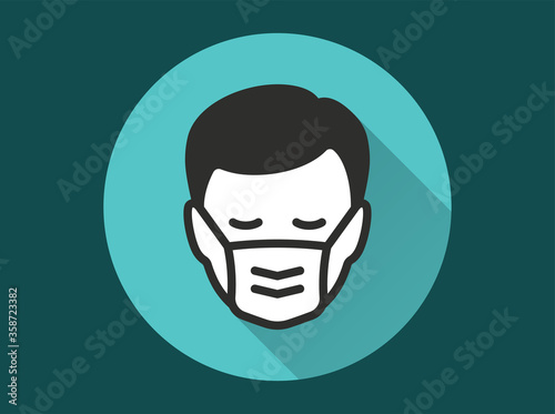Man in medical face mask icon for graphic and web design.