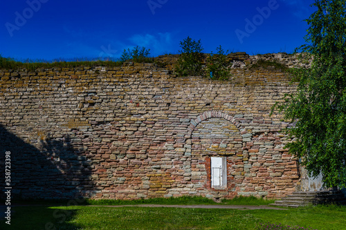 It's Wall of the fortress Oreshek, old Russian fortress on the river Ladoga, destroed during World War II photo