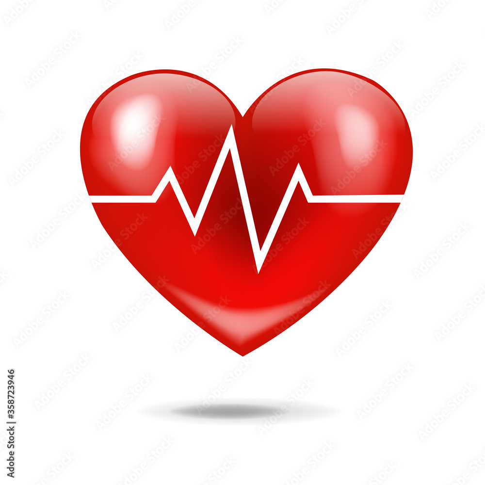Red Heart With Heart beat Isolated White Background With Gradient Mesh, Vector Illustration Red Heart With Heart beat Isolated White Background With Gradient Mesh, Vector Illustration