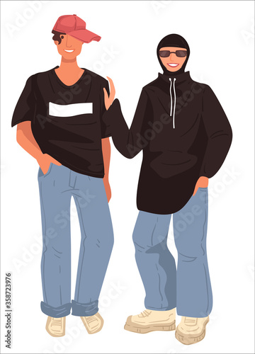 Hipster muslim couple, hip hop islamic couple vector