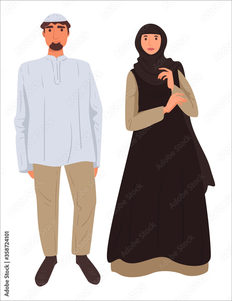 Muslim couple, man and woman wearing traditional clothes