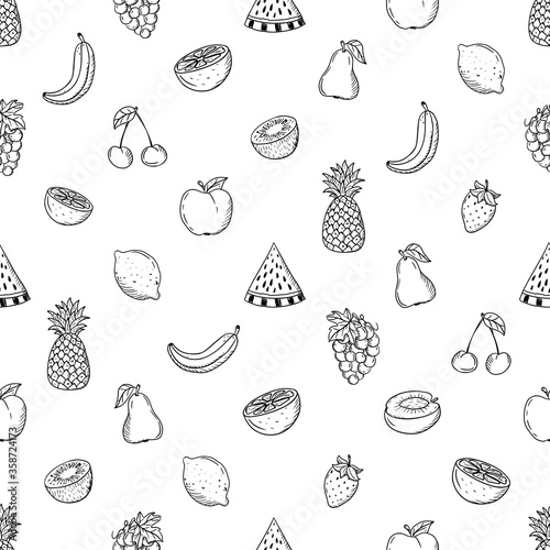 Fototapeta Naklejka Na Ścianę i Meble -  Seamless pattern with sketch fruits in retro style