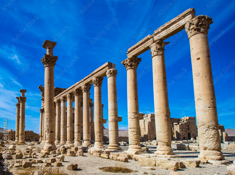 It's Great Colonnade at Palmyra was the main colonnaded avenue in the ancient city of Palmyra in the Syrian Desert. UNESCO World Heritage Site