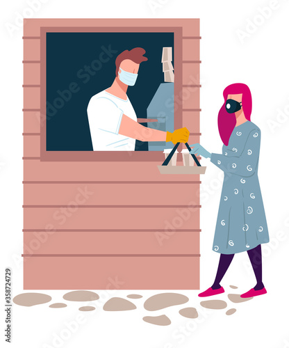 Woman ordering coffee, take away beverages quarantine socialization