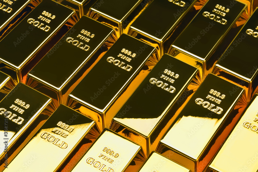 Row of gold bars. Gold background. Row of gold bars. Gold background.