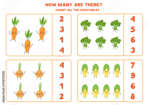Count the amount of cute kawaii vegetables.
