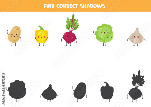 Find the correct shadow of each cute kawaii vegetable.