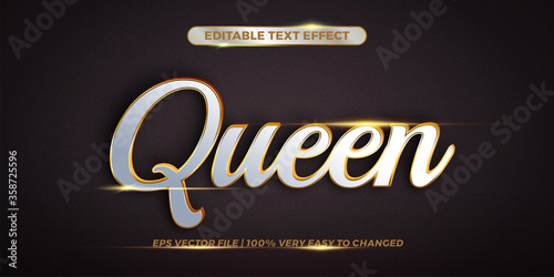 Editable 3d text effect styles mockup concept - Queen words with white and Gold color