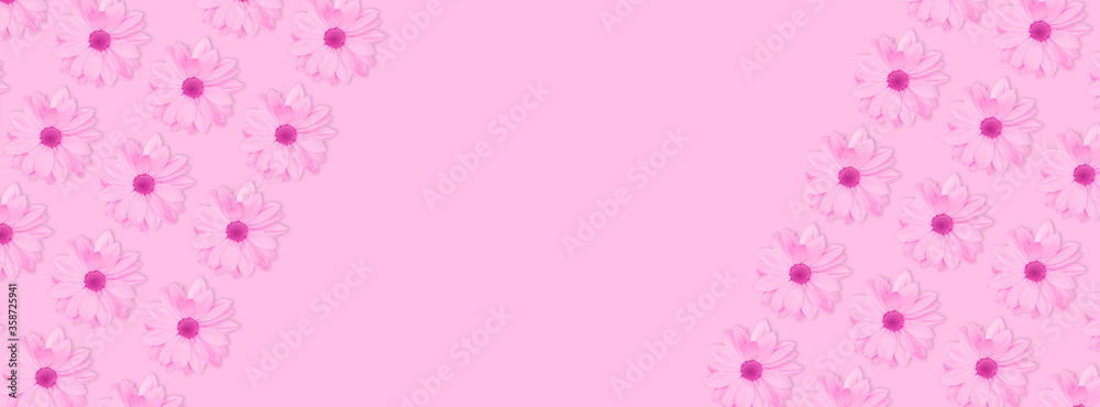 Monochrome pink flower floral long banner or poster.