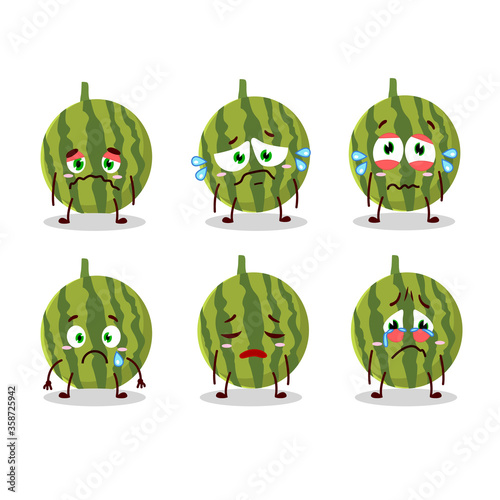 Watermelon cartoon in character with sad expression