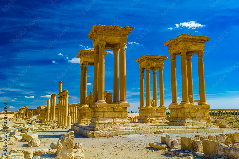 It's Ancient ruins in the desert of Palmyra, Syria
